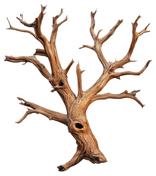 Fototapeta Dead tree with twisted branches and hollow trunk