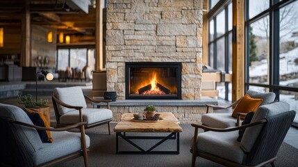 Cozy modern fireplace lounge