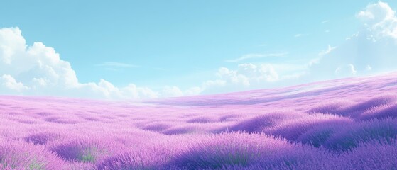 An endless lavender field stretches under a bright blue sky, creating a dreamscape of color and fragrance, embodying nature's splendor.