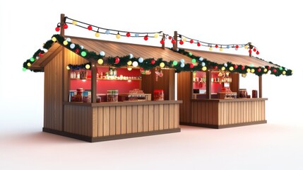 Charming Christmas Market Stall Design. Festive Wooden Cabin for Holiday Treats