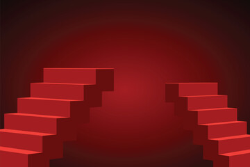 3d floating red staircases with red glow gradient background, steps, vector illustration design for success concept, business growth