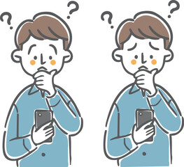 スマホを見て疑問を持つ男性　上半身　ベクター