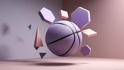 Minimalist Basketball Pastel Color 3D Render