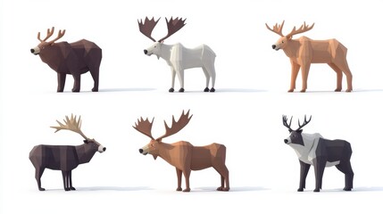 Obraz premium Low Poly Deer Collection - Cute Animal Illustrations