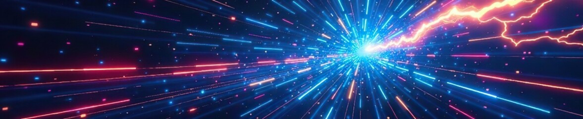 Naklejka premium Abstract comic background featuring dynamic zoom lines and lightning vectors, perfect for adding a sense of movement and energy to any design project, comic, abstract