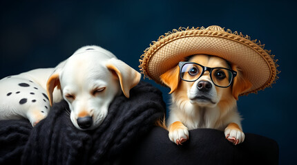 Napping Day, Sleep Day, A Dog with Napping Dog, International Pets Day, World Pet Month, National Love Your Pet Day, Home Animals, Pets on Isolated Background, Generative Ai