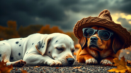 Napping Day, Sleep Day, A Dog with Napping Dog, International Pets Day, World Pet Month, National Love Your Pet Day, Home Animals, Pets on Isolated Background, Generative Ai