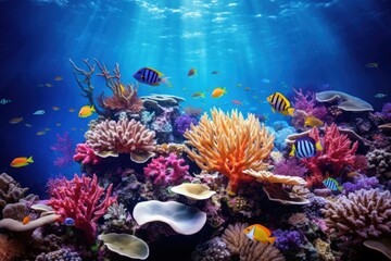 Obraz premium Fishes on coral reef underwater aquarium nature.