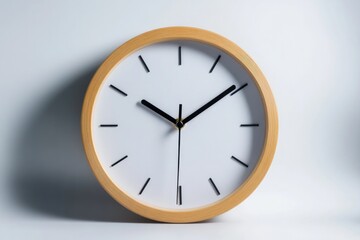 Minimalist clock design features wooden frame and clear white fa
