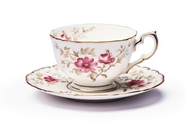 Fototapeta premium Vintage teacup saucer mug white background.