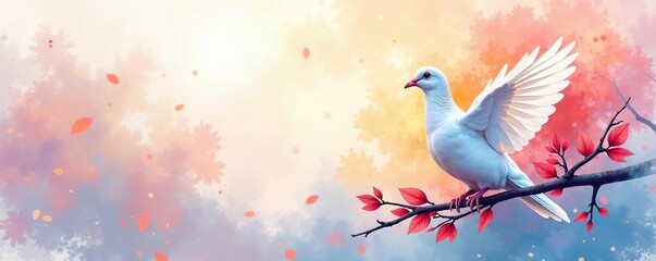Abstract watercolor background with peaceful dove,  vector,  symbol