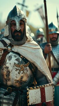 A fierce battle scene featuring knights in full armor, showcasing their unwavering determination and bravery. The knights are engaged in combat, embodying strength and valor.