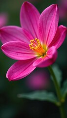 Fototapeta premium A close-up shot of a vibrant pink flower with a striking yellow center, nature, blooming