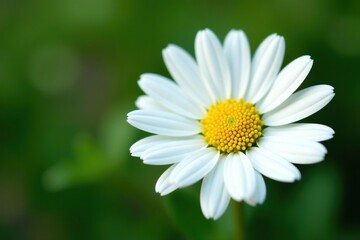 A close-up shot of a white daisy flower with delicate petals and a vibrant yellow center,  close-up,  spring
