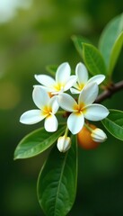 Obraz premium A cluster of white neroli flowers and citrus buds on an orange tree branch, orange tree, petal