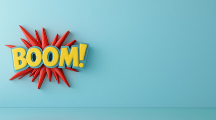 Colorful comic style explosion with the word boom on a blue background, vibrant pop art design concept