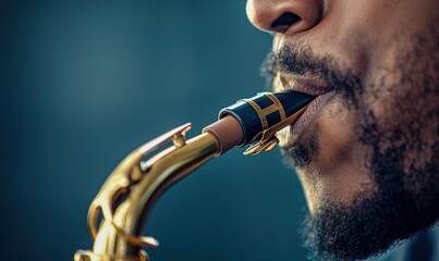 A musician's passion is evident in this close-up of a man playing the saxophone.