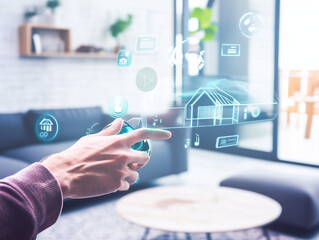 Smart Home Control: Futuristic Interface in Living Room