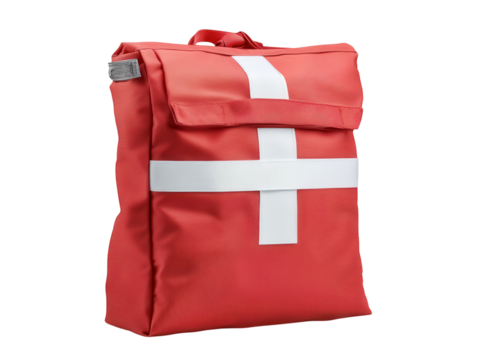 A portable red first aid kit for lifeguard rescues. transparent PNG