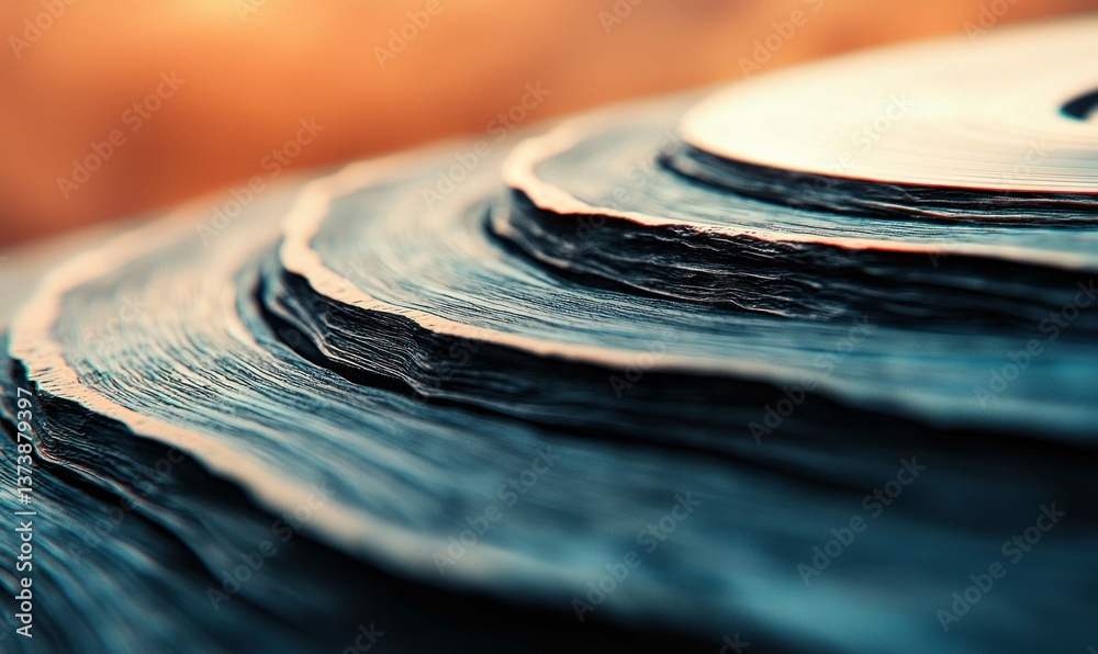 Poster detailed macro shot of a neatly stacked circular papers, revealing intricate patterns and textures.