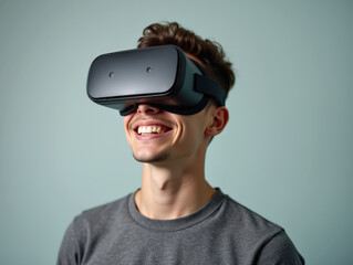 Teen smiling in virtual reality glasses