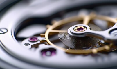 A close-up of the delicate gears and springs inside a sophisticated mechanical watch.