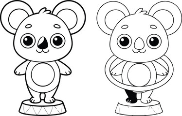 Two Cute Koalas on Circus Stand Outline on Transparent Background