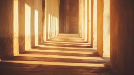 A naturally lit hallway with warm light reflecting off the walls and wooden flooring