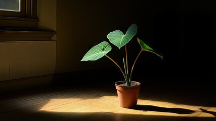 Natural light illuminating an indoor plant, emphasizing its vibrant green leaves