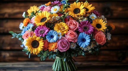 Fototapeta premium Vibrant Summer Bouquet of Mixed Flowers. Generative AI