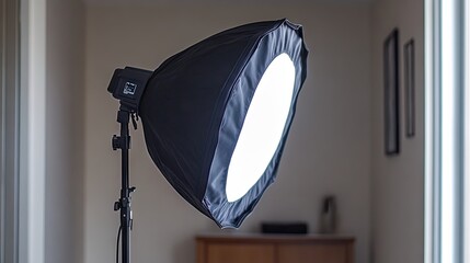 Professional softbox key light with a diffuser for soft, even illumination