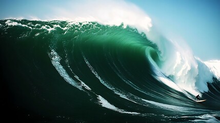 Powerful tsunamis wave forms, danger, and coastal impact. Concept of the environment, landscapes, tsunami and seismic sea wave.