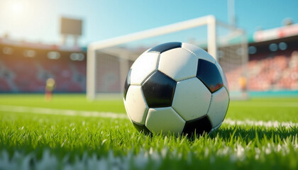 Obraz premium A soccer ball on the field in an inspiring moment. Promoting soccer, or association football.