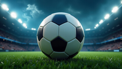 Fototapeta premium A soccer ball on the field in an inspiring moment. Promoting soccer, or association football.