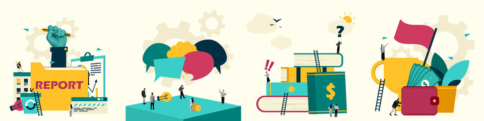 Abstract Business Concepts. People Working. Flat Vector Illustration. Creative Design.