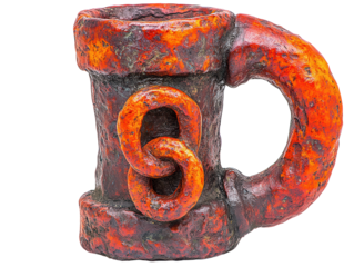 A rustic handmade clay mug with an earthy, unglazed texture and a curved handle. transparent PNG