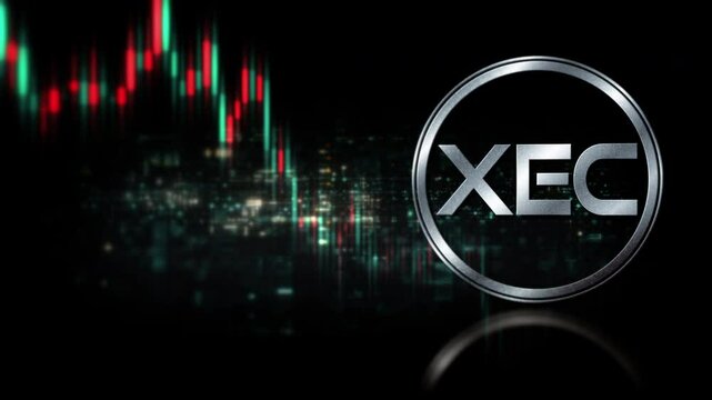 Futuristic digital background highlighting advanced cryptocurrency and encryption technology, featuring blockchain networks and secure cryptographic systems : XEC