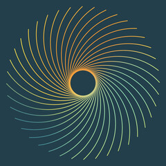 Figura en espiral brillante. Sol con rayos en curva