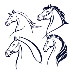 horse icon set silhouette black vector bundle