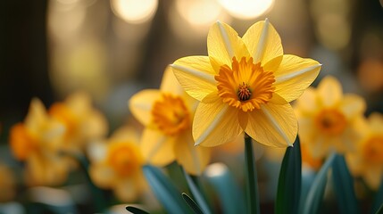 Close-up of Yellow Daffodil in Bloom. Generative AI