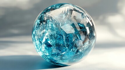 Glistening azure orb: a symphony of light and form within a crystalline sphere.