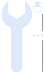 Wrench silhouette paired with jug outline, vertical lines, and dots in minimal aesthetic. Ideal for repair, tools, craftsmanship, minimalism, industry conceptual art creativity. Flat simple