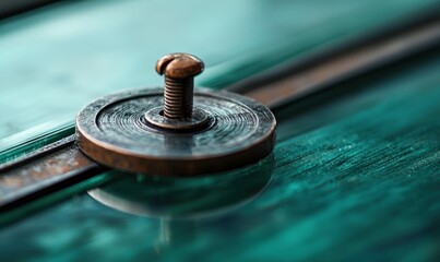 Detailed view of an antique drafting table's screw and metal components, showcasing its vintage charm.