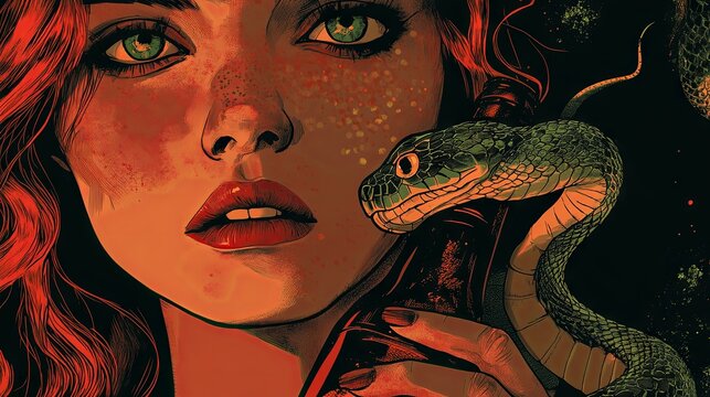 A woman holding a beer bottle with a snake draped around his neck, symbolizing alcohol addiction and the gradual decline of health.