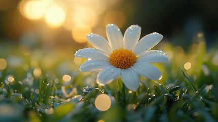 Dew-Kissed Daisy at Sunrise. Generative AI