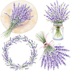 Watercolor Lavender Illustrations in Purple and Green