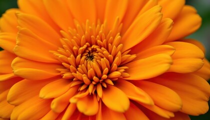 A stunning close up photo of a vibrant orange marigold flower with delicate petals and intricate details