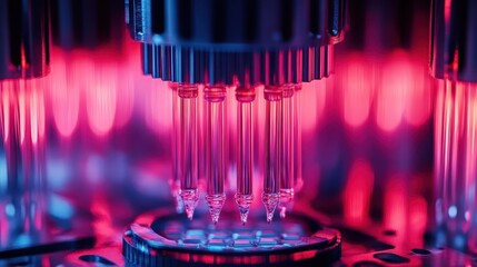 A glowing nanochip embedded in a futuristic medical device used for disease detection