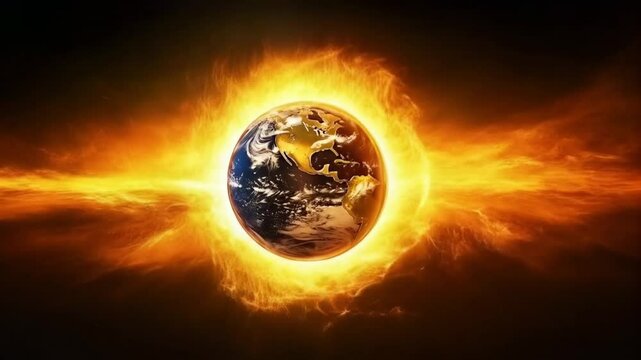 Earth surrounded by solar flare during solar eclipse
