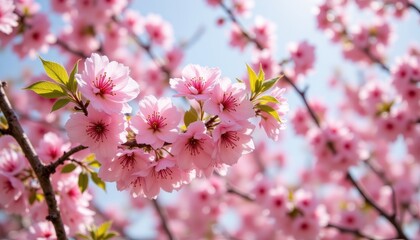 Obraz premium The vibrant pink petals of cherry blossoms burst open in full bloom